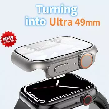 Обновление до Watch Ultra — чехол для ПК с полным покрытием для Apple Watch Series 8, 7, 6, 5, 4 SE, 44 мм, 45 мм, защитный корпус, защитная пленка из закаленного стекла for 45mm
