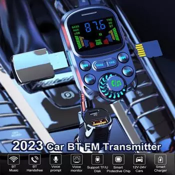 Обновление FM-передатчика Bluetooth для автомобиля, беспроводной адаптер Bluetooth 5.3 для быстрого автомобильного зарядного устройства, поддержка AUX Out U Disk/TF Card MYY