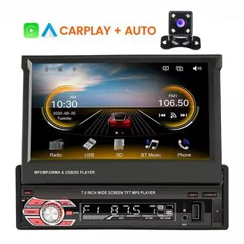 Обновление магнитолы с выдвижным экраном для автомобиля Android/iOS 7 Carplay (Bluetooth, SD, Aux, USB) чёрный