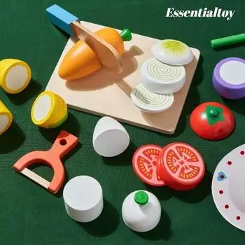 [Обновление] Необходимая игрушка, деревянный кухонный игровой реквизит, детская бытовая ролевая игрушка, набор овощей (Встроенный магнит), Корейские игрушки для ванной