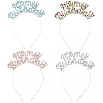 Ободок для девочки со стразами на день рождения - корона «Это мой день рождения» серебряный