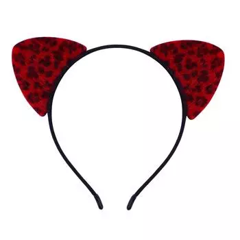 Ободок с кошачьими ушками с леопардовым принтом и блестками, металлический обруч для волос, женский аксессуар для вечеринок, для повседневной носки, праздничная повязка для волос с кошачьими ушками для девочек