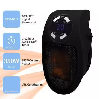 Обогреватель с дистанционным управлением, цифровым дисплеем, регулируемым термостатом и таймером, тихий, настенный US Plug A