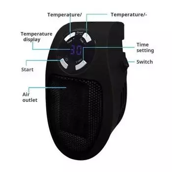 Обогреватель Yousheng Space с дистанционным управлением, цифровым дисплеем, регулируемым термостатом, таймером, тихим настенным вентилятором для обогрева воздуха US Plug A