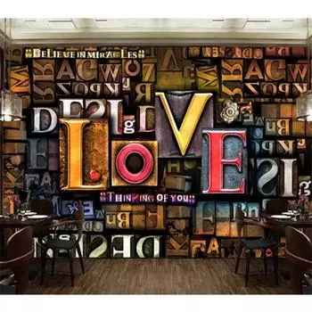 Обои 3d Буквы Ретро ТВ Фон Стена Гостиная Ресторан Обои Отель Декоративная Фреска 200 cm(W) x 140 cm(H)