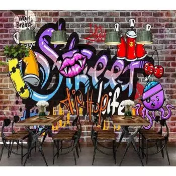 Обои 3d фотообои уличная граффити тренд кирпичная стена сломанные обои бар фон настенная роспись 200 cm(W) x 140 cm(H)