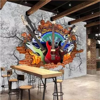 Обои 3d Фрески Гитара Рок Кирпичная Стена Ktv Фоновая Стена Музыка Мода Тренд Бар Обои 200 cm(W) x 140 cm(H)