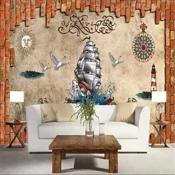 Обои 3d Фрески Пиратская тема Винтажный фон Обои Домашний декор Спальня 3d Обои 200 cm(W) x 140 cm(H)