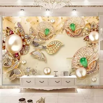 Обои 3D Gold Glazed Diamond Flower Jewelry Background Wall Papers Home Decor Murals 200 cm(W) x 140 cm(H)