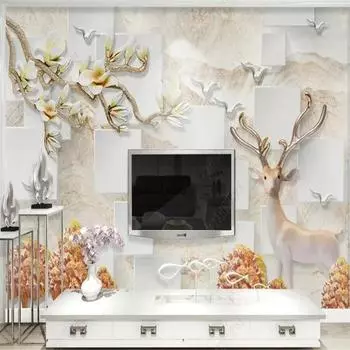 Обои 3d Магнолия Цветок Лось Лес Птица Рельеф Фон Стена Гостиная Отель Фреска Обои 200 cm(W) x 140 cm(H)