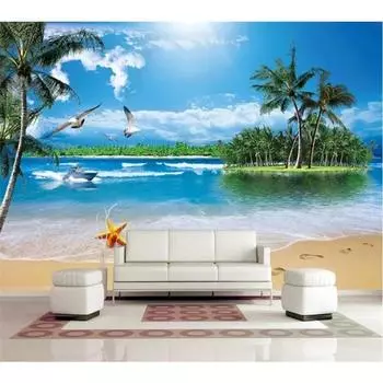 Обои 3d Mural Seaside Sea Neptune Seagull Beach Landscape Mural Home Decor 3d Wallpaper 200 cm(W) x 140 cm(H)