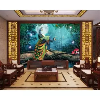 Обои 3d Павлин Обои Дерево Фон 3d Фреска Гостиная Спальня ТВ Фон Настенная Живопись Украшение Дома 200 cm(W) x 140 cm(H)