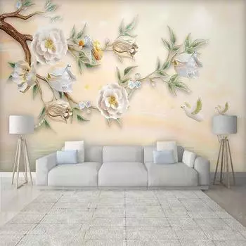 Обои 3d Рельеф Цветок Магнолии Фреска Гостиная Телевизор Фон Настенный Декор Современные Домашние Обои 200 cm(W) x 140 cm(H)
