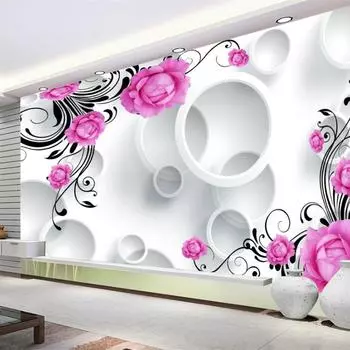 Обои 3D Rose Pattern Circle Murals Гостиная Спальня Ресторан Офис Фон Обои Домашний Декор 200 cm(W) x 140 cm(H)