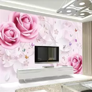 Обои 3d Solid Mural Pink Rose Soft Wall Mural European TV Background Wall Mural 3d Wallpaper