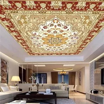 Обои 3d Золотой Европейский узор Стиль Подвесной потолок Настенная роспись Фоновая стена 3d Настенная роспись 200 cm(W) x 140 cm(H)