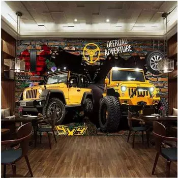 Обои автомобиль вырывается из стены фотообои бар КТВ ресторан комната для мальчика спальня фон Декор обои 200 cm(W) x 140 cm(H)