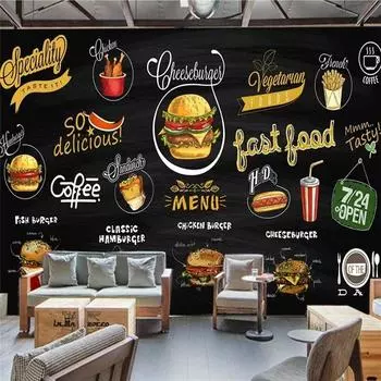 Обои Большая настенная роспись Ручная роспись Доска Западная еда Пицца Гамбургер ТВ Фон Настенная роспись 200 cm(W) x 140 cm(H)