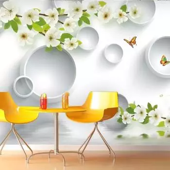 Обои Cherry Blossom Reflection 3d Mural TV Background Wall Mural Modern Pink Rose 3d Wallpaper 200 cm(W) x 140 cm(H)