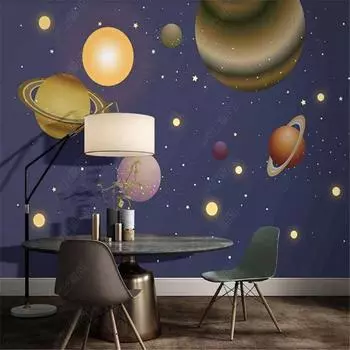 Обои для детской комнаты, скандинавские фэнтези, мультфильм, космическая планета, звездное небо, детская комната, настенная бумага, домашний декор 200 cm(W) x 140 cm(H)