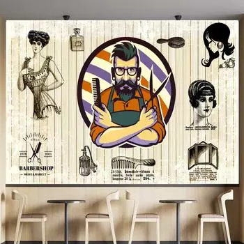 Обои для парикмахерской Фотообои для парикмахерской Ретро-обои для парикмахерской Декор для парикмахерской Обои 200 cm(W) x 140 cm(H)