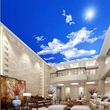 Обои для потолка с небом, голубое небо, белое облако, настенная роспись, розовая фреска с вишневым цветом, гостиная, спальня, потолочные обои 200 cm(W) x 140 cm(H)