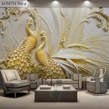 Обои для стен 3 D фотообои фрески 3d рельефный золотой павлин фон настенная бумага Papel De Parede украшение дома 200 cm(W) x 140 cm(H)