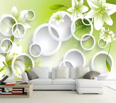 Обои Fresh Lily Circle 3d Mural Гостиная Спальня ТВ Фон Обои Домашний Декор 200 cm(W) x 140 cm(H)
