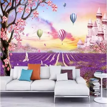 Обои Фреска Лаванда Цветы Богатый Замок Гостиная Фон Настенная Роспись 200 cm(W) x 140 cm(H)
