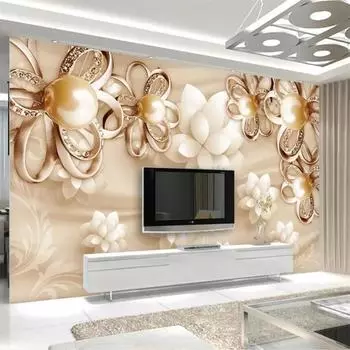 Обои Golden Pearl Flower 3D Murals Роскошные ювелирные обои Гостиная Спальня Настенная роспись 200 cm(W) x 140 cm(H)