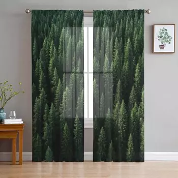 Обои лес дерево осень тюлевые оконные шторы для спальни роскошный домашний декор шторы в гостиной шифоновые панели 135W x 114H(cm)