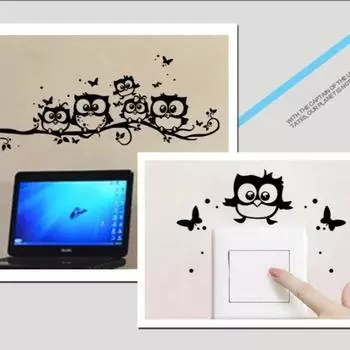 Обои Наклейки Сделай сам Съемные Водонепроницаемые Мультяшные Животные Сова Наклейка на Стену Детский Домашний Декор для Гостиной 55x25CM Black