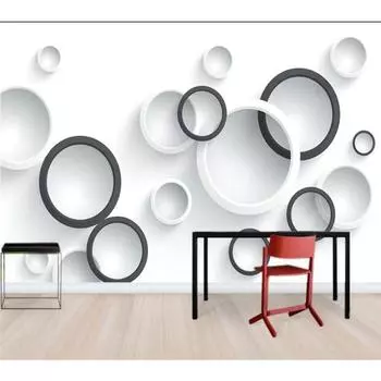 Обои Простые 3D Черно-белые Стерео Круглые ТВ Фон Стена Гостиная Спальня Ресторан Украшения Фреска 200 cm(W) x 140 cm(H)