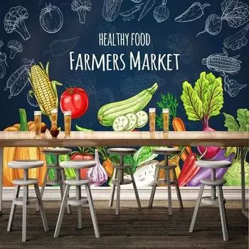 Обои Расписанная вручную доска Креативный и овощной супермаркет Фруктовый магазин Фон Настенные росписи Домашний декор 200 cm(W) x 140 cm(H)