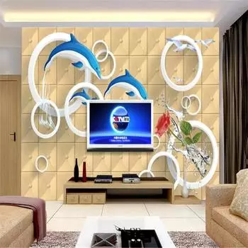 Обои с изображением дельфина в стиле мультяшного дельфина, деревенский лес, настенная живопись, гостиная, спальня, украшение дома 200 cm(W) x 140 cm(H)