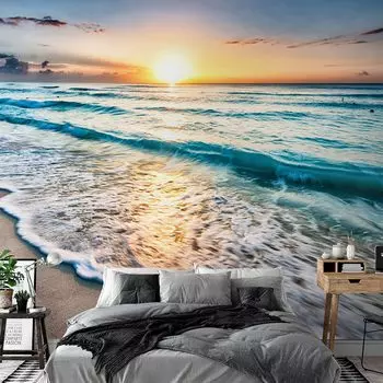 Обои с изображением пляжа в северном океане 3D Детская комната Фон Кокосовая пальма Настенная роспись Гостиная Диван Телевизор Спальня Домашний декор 200 cm(W) x 140 cm(H)