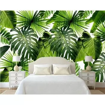 Обои с изображением растений тропического леса, банановых листьев, пальмовых листьев, настенная живопись, гостиная, спальня, 3D-обои для домашнего декора 200 cm(W) x 140 cm(H)
