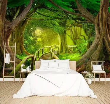 Обои с красивой природой, зеленым лесом, фреска с пейзажем большого дерева, джунглей, декоративная роспись для спальни, офиса, гостиной 200 cm(W) x 140 cm(H)