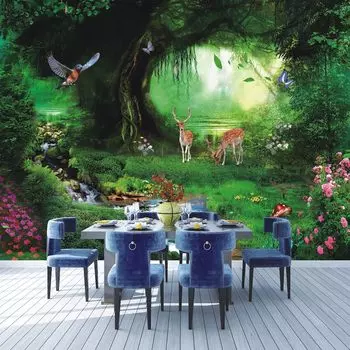 Обои с лесным ручьем, лесные цветы, природный пейзаж, настенная роспись, обои для спальни, гостиной 200 cm(W) x 140 cm(H)