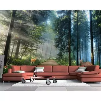 Обои с природным ландшафтом, солнечный лес, лось, настенная живопись, гостиная, спальня, фон, 3d обои 200 cm(W) x 140 cm(H)