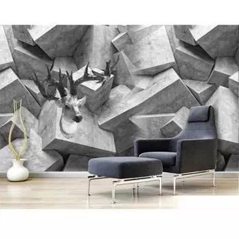 Обои Серые 3D Абстрактные Геометрические Цементные Квадратные Настенные Росписи Лося Фон Настенная Живопись 3D Обои 200 cm(W) x 140 cm(H)