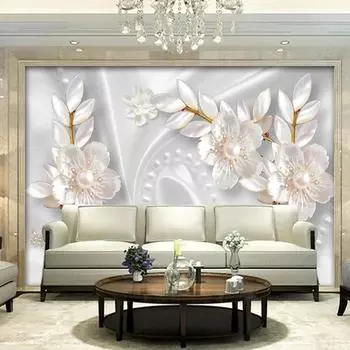 Обои Современные Белые Ювелирные Изделия Цветок 3D Обои Гостиная Спальня ТВ Фон Домашний Декор 3D Фреска 200 cm(W) x 140 cm(H)