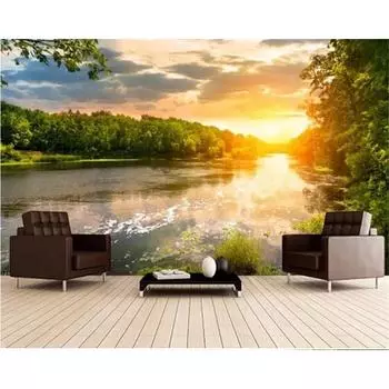 Обои Tianhe Пейзаж Закат 3d Фреска Гостиная Спальня Shanshui Sunshine ТВ Фон Обои 200 cm(W) x 140 cm(H)