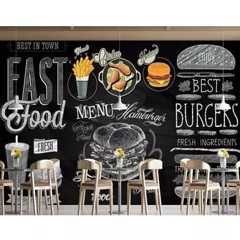 Обои Украшения 3D Ретро Гамбург Обои Мода Фаст-Фуд Бургер Настенная Роспись 200 cm(W) x 140 cm(H)