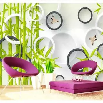 Обои Зеленый бамбук 3D Круг Фотообои Гостиная Спальня ТВ Фон Обои 200 cm(W) x 140 cm(H)