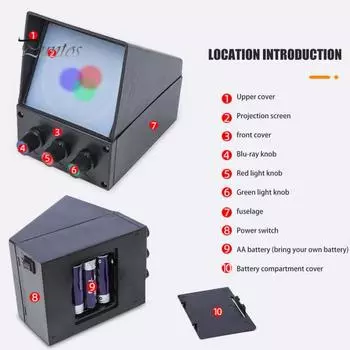 Оборудование для проверки света для учеников младших классов средней школы, физика Регулируемая яркость Красный Зеленый Синий Дисплей Трехцветное смешивание Практическое оптическое чёрный