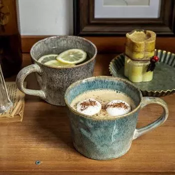 Обязательный подарок на День святого Валентина, пара чашек, кружка для лучшего друга, кофейная чашка, домашнее использование, ретро-керамика с глазурью, обожженная в печи, для магазина, офиса 301-400ml