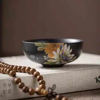 Обработанная в печи серебряная черная рельефная тисненая чашка для чая Goupin чашка старинная керамическая чашка для чая чайный сервиз Kung Fu 50ml