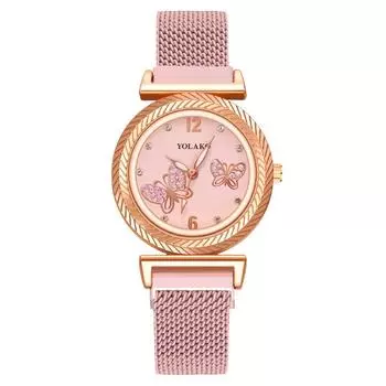 Обработка на заказ женские часы с бриллиантами в форме бабочки женские часы Milan с железным магнитом кварцевые часы магнит красный