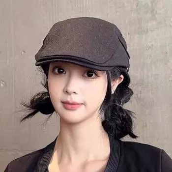 Обратный берет детский британский ретро газетчик шляпа универсальный однотонный лицо утиный язычок вперед шляпа мужской Adjustable чёрный